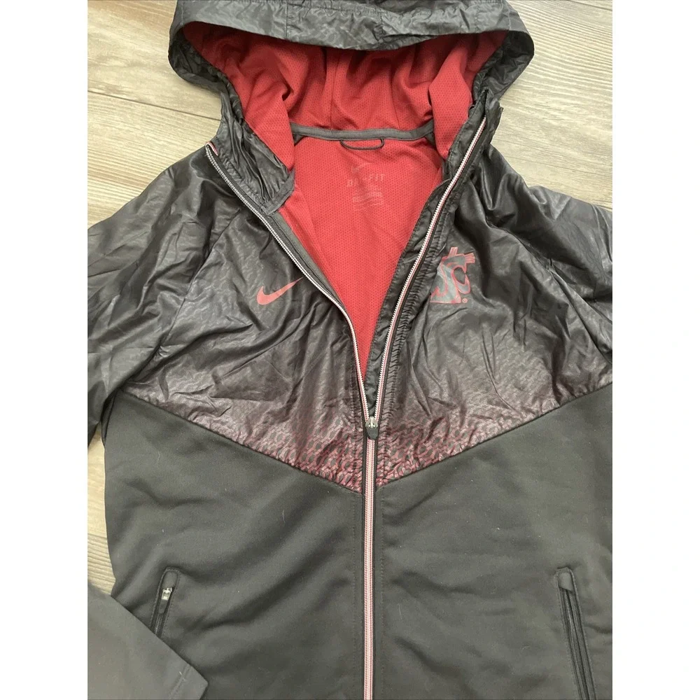 Nike Dri Fit Windbreaker Hoodie WSU Cougars Charcoal/Crimson Sz M-See Measurment